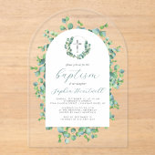Eucalyptus Wreath Silver Cross Arch Baptism アクリル招待状 (正面)