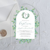 Eucalyptus Wreath Silver Cross Arch Baptism アクリル招待状