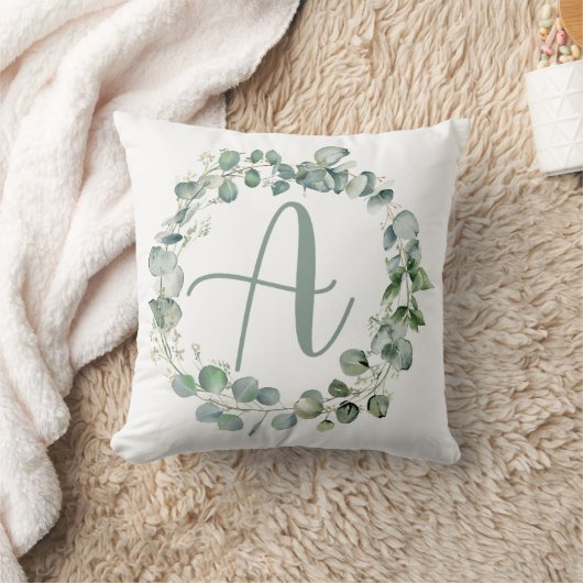 Eucalyptus Wreath Typography Monogram Initial A クッション (ブランケット)