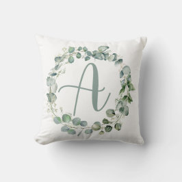 Eucalyptus Wreath Typography Monogram Initial A  クッション