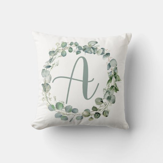 Eucalyptus Wreath Typography Monogram Initial A  クッション (正面)
