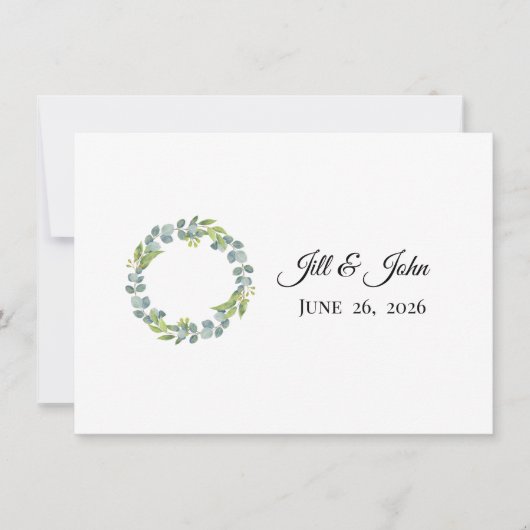 Eucalyptus Wreath Wedding Invitation Stationery ノートカード (正面)