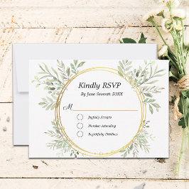 EucalyptusBotanical金ゴールドフレームRSVP応答カード 出欠カード