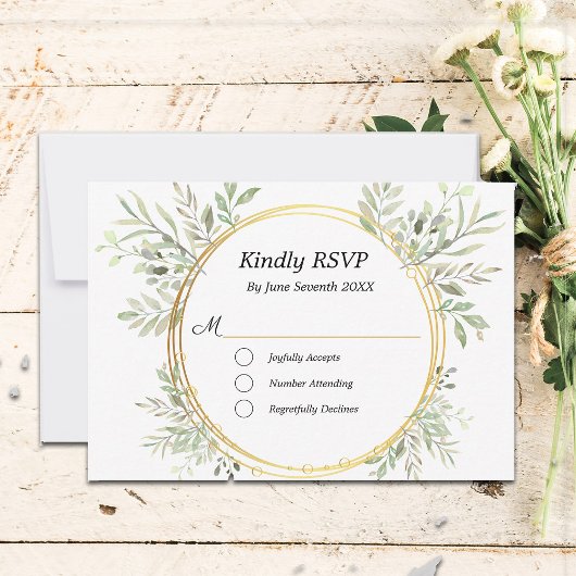 EucalyptusBotanical金ゴールドフレームRSVP応答カード 出欠カード
