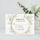 EucalyptusBotanical金ゴールドフレームRSVP応答カード 出欠カード (スタンド正面)