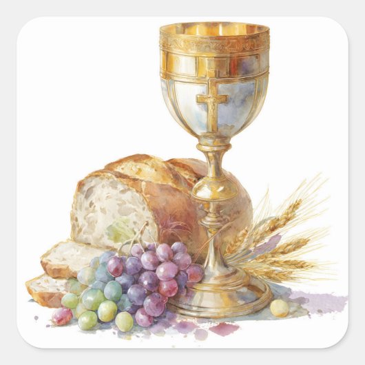 Eucharist Chalice and Host First Holy Communion  スクエアシール (正面)