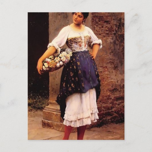 Eugene de Blaas – ヴェネツィアの花の販売者 ポストカード (正面)