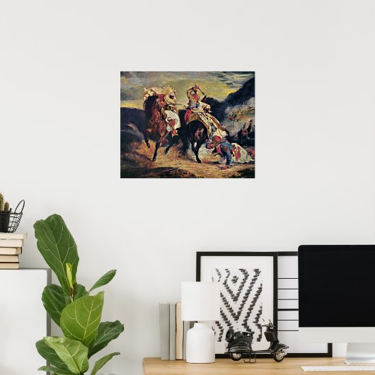 Eugene Delacroix - Combat of Giaour and Pasha ポスター (ホームオフィス)