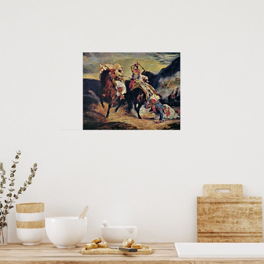 Eugene Delacroix - Combat of Giaour and Pasha ポスター (キッチン)