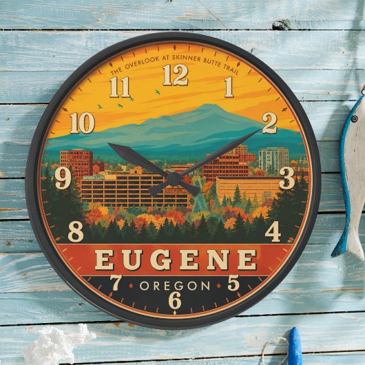 Eugene Oregon Skyline Skinner Butte Trail View ラージ壁時計