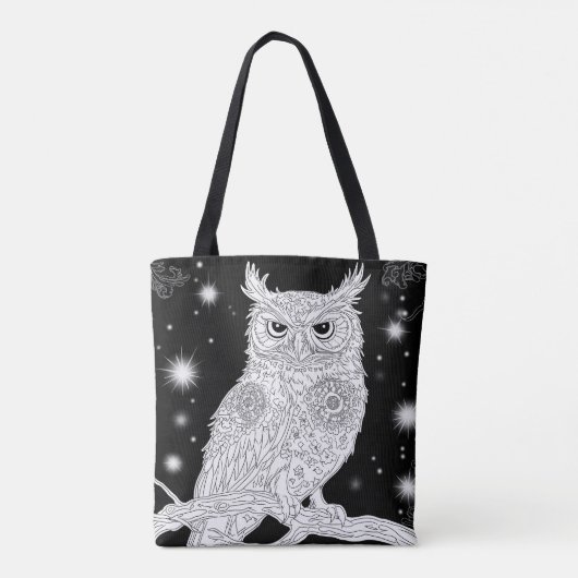 Eule auf Ast unter magischem Sternenhimmel トートバッグ (裏面)