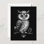 Eule auf einem blühenden Ast - schwarz weiß ポストカード (正面/裏面)