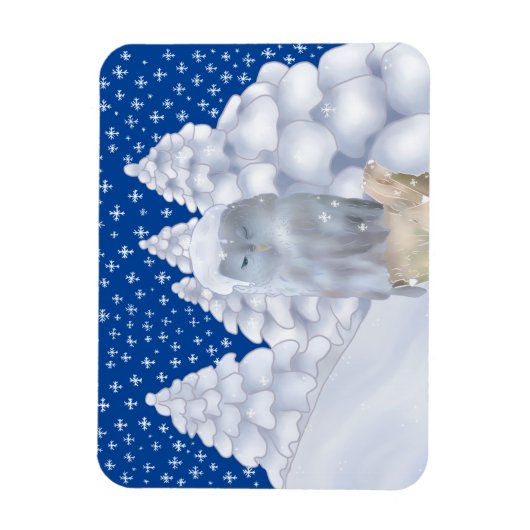 Eule im Schnee マグネット (縦)