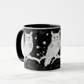 Eule mit Mandala im Winter unterm Sternenhimmel マグカップ (正面左)