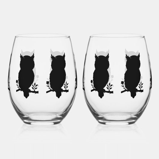 Eule - Scherenschnitt ステムなしワイングラス (左)
