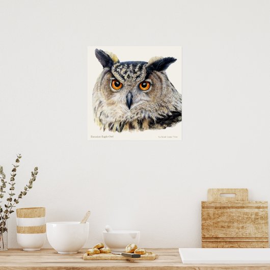 Eurasian Eagle Owl Ornithological fine art poster ポスター (キッチン)