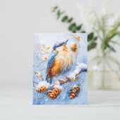 Eurasian Nuthatch in Impressionist Style Painting ポストカード (スタンド正面)