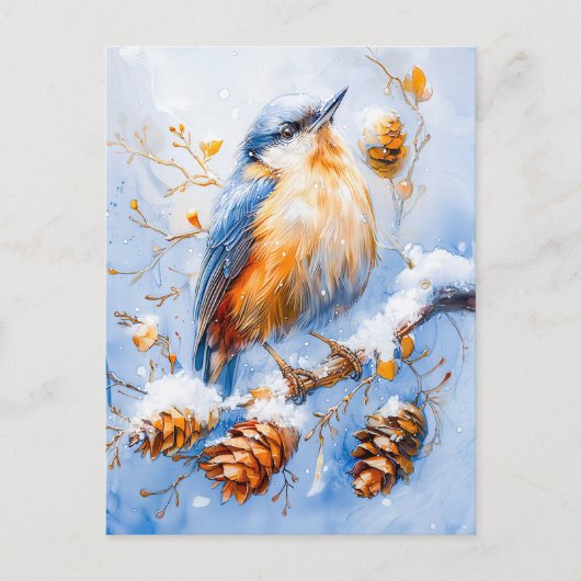 Eurasian Nuthatch in Impressionist Style Painting ポストカード (正面)