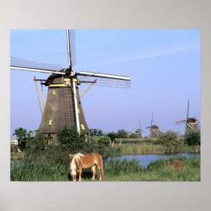 Europe, Netherlands, Zuid Holland, Kinderdijk. 2 ポスター