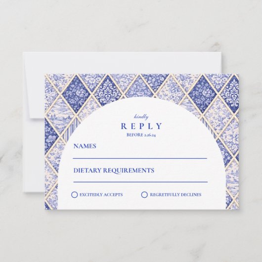 European Delft Tile Wedding 出欠カード (正面)