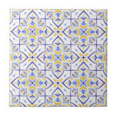 European Floral Blue and Gold Geometric Mosaic タイル (正面)