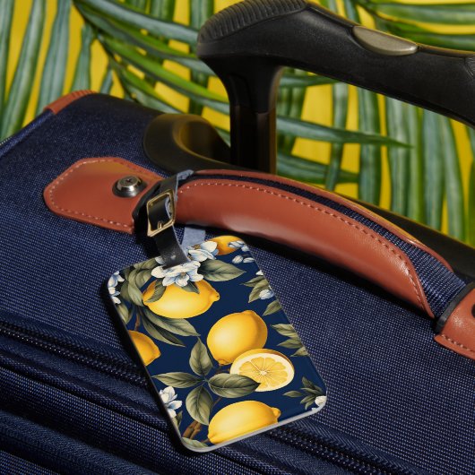 European Luggage Tag - Italian Lemons on Navy ラゲッジタグ (正面インサイチュ1)