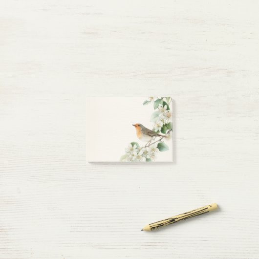 European Robin & Hawthorn – Editable Botanical Wed ポストイット (デスク上)
