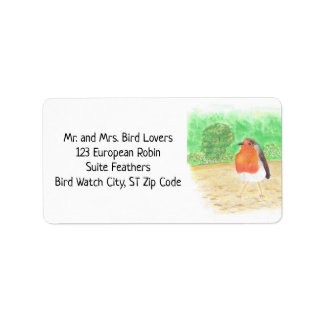 European Robin in Watercolor, Address Labels ラベル