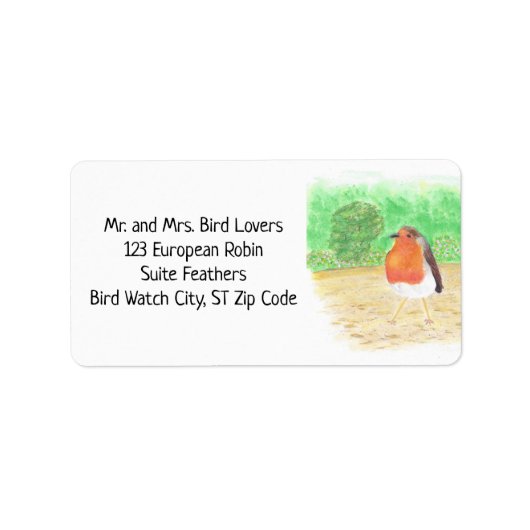 European Robin in Watercolor, Address Labels ラベル (正面)
