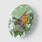 European Robin Pine Snowの写真 ラウンド壁時計 (傾斜)