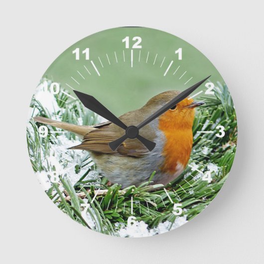 European Robin Pine Snowの写真 ラウンド壁時計 (正面)