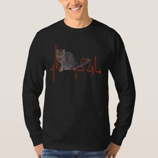 European Shorthair Cat Heartbeat EKG Cats & Kitten Tシャツ (正面)