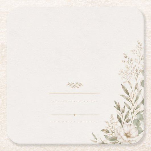 European Wedding Invitation in Olive Green スクエアペーパーコースター (正面)