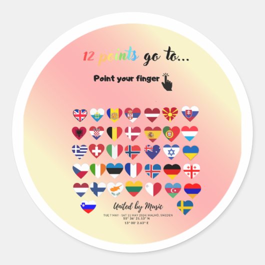 Eurovision Songcontest 2024 Unisex T-shirt Sweden  ラウンドシール (正面)