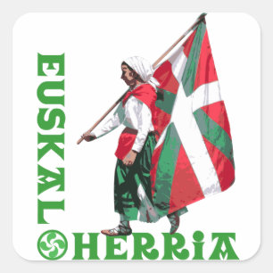 Euskal Herria: バスクの旗Ikurrinaを運んでいる女の子 スクエアシール