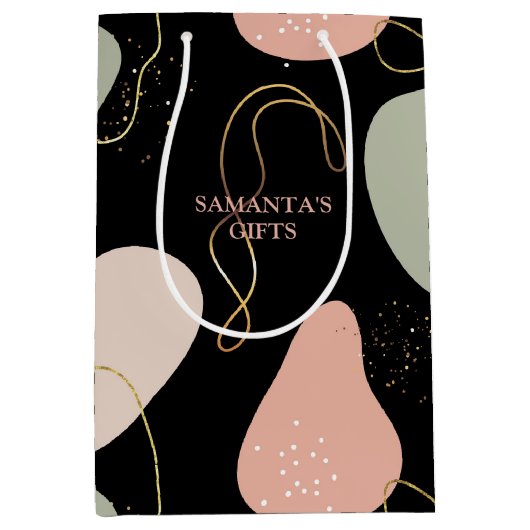 Eutistic Boho幾何形状オーガニックパターン ミディアムペーパーバッグ (正面)