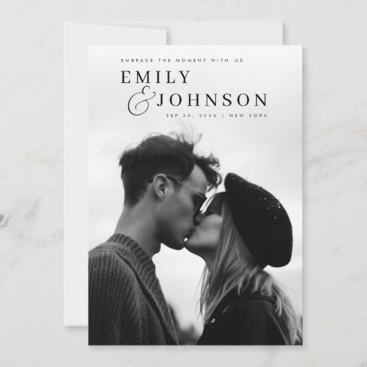 Eutitic Black & White QRコードフォト結婚ズ 招待状 (正面)