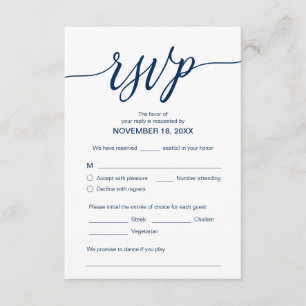 Eutitic Navy Blueのディナ結婚ーRSVP、応答 エンクロージャーカード