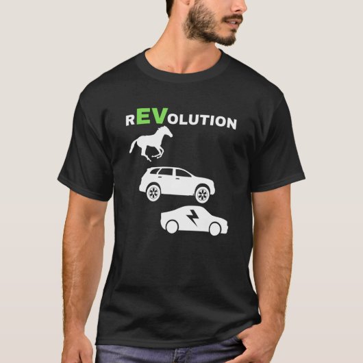EV革命、ドライブEカーEVライフ電おもしろい気 Tシャツ (正面)