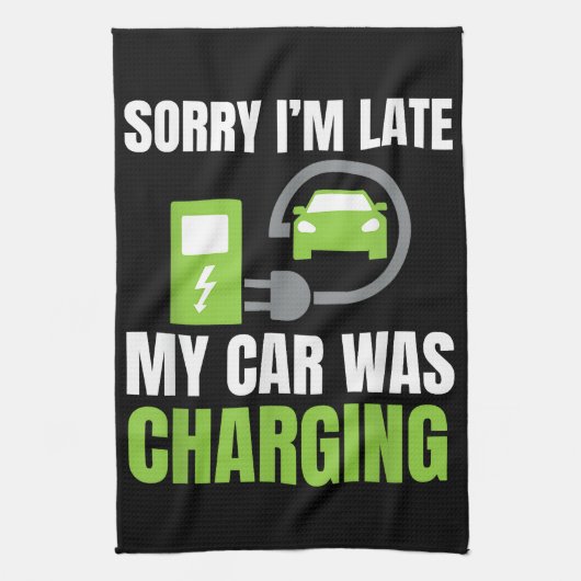 EV Elecを充電していた車が遅れてごめんおもしろい。 キッチンタオル (縦)