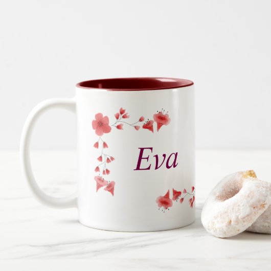 Eva 名前 マグカップ - 名前入り カスタム コーヒー カップ (ドーナツ)