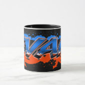 Evan Vorname Name Graffiti blue orange Tasse マグカップ (中央)