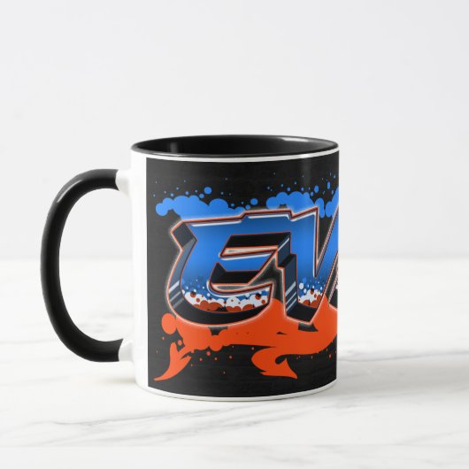 Evan Vorname Name Graffiti blue orange Tasse マグカップ (左)