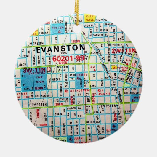 EVANSTONのILのヴィンテージの地図 セラミックオーナメント (裏面)