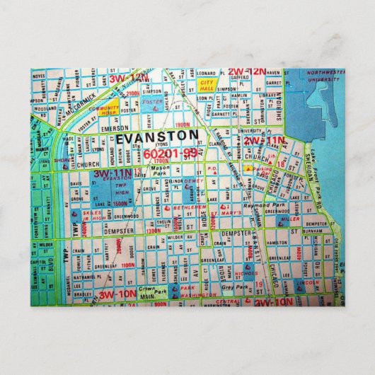EVANSTON, ILヴィンテージマップ葉書 ポストカード (正面)