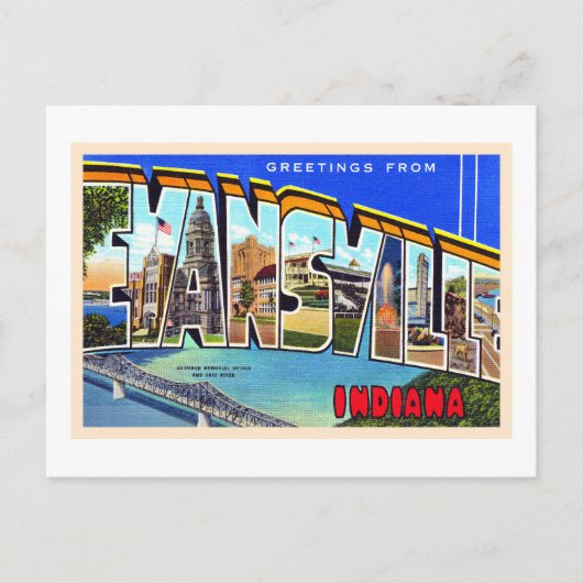 Evansville Indiana Vintage Large Letter Postcard ポストカード (正面)