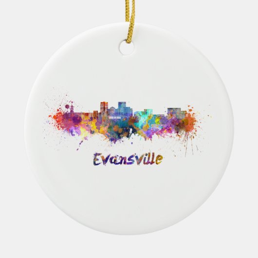 Evansville skyline in watercolor セラミックオーナメント (正面)