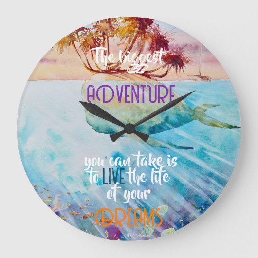 EVEトロピ絵を描カルアイランドホエールウォールクロック ラージ壁時計 (正面)