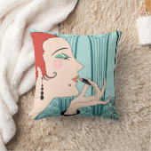 EVE,アールデコレディーインアクアとティール（緑がかった色） クッション (ブランケット)