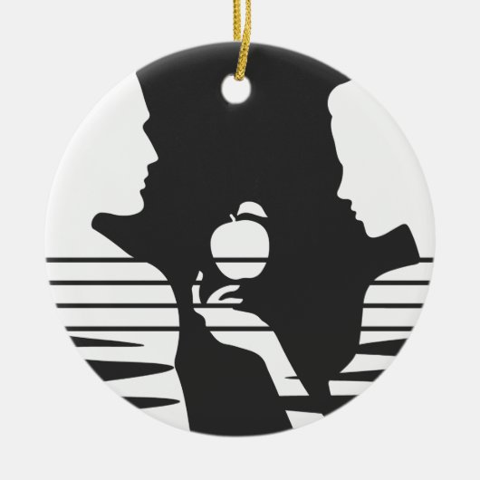 Eve Hands An Apple To Adam, White Version 2/3 セラミックオーナメント (正面)